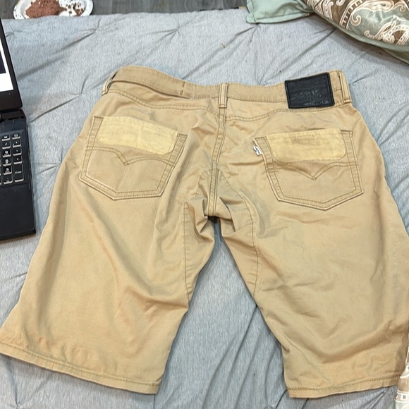 Levi's 511 Slim Khaki Vintage Shorts 90's w. Dark Brown Leather Label Patch 33 - Picture 3 of 7